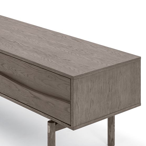 Quadri TV Cabinet with Drawers, Solid Oak Wood, Veneer, Espresso Brown