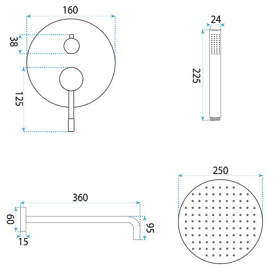 Rea Lungo Diamond Chrome Concealed Shower Set + BOX