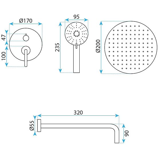 Rea Ontario Brushed Gold Concealed Shower Set + BOX