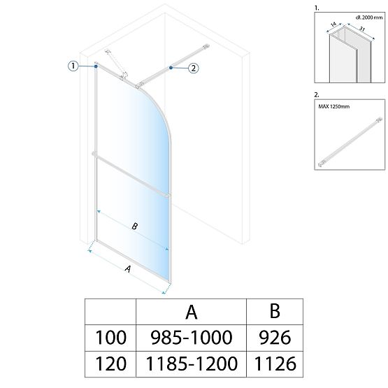 Rea Sky Brush Gold 120 Shower Screen