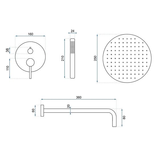 Recessed Shower Set Rea Lungo Grip Titan + BOX