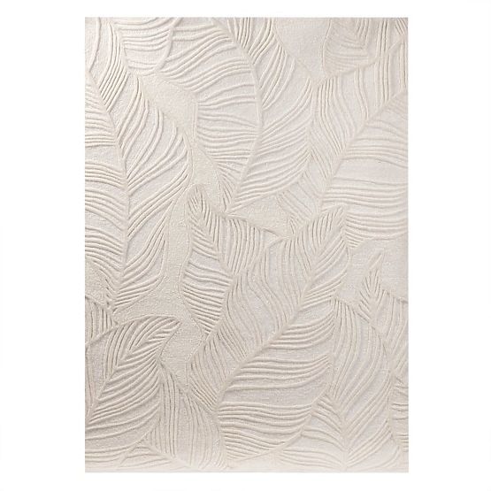 Rectangular Mona Tufted Wool Rug, Cream, Leaves