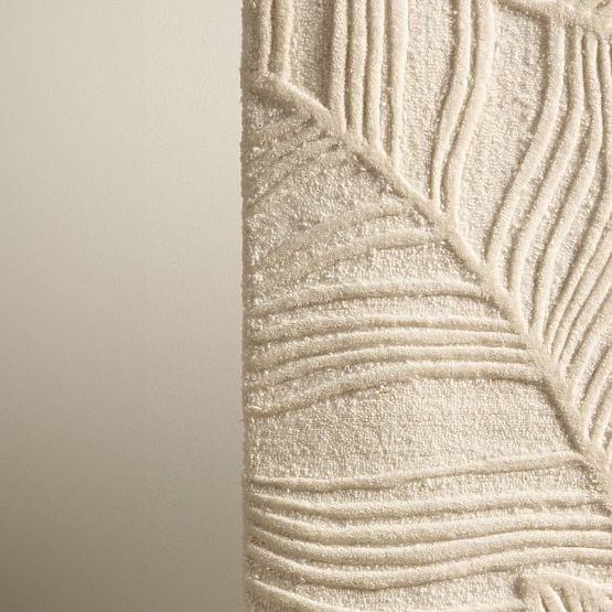 Rectangular Mona Tufted Wool Rug, Cream, Leaves