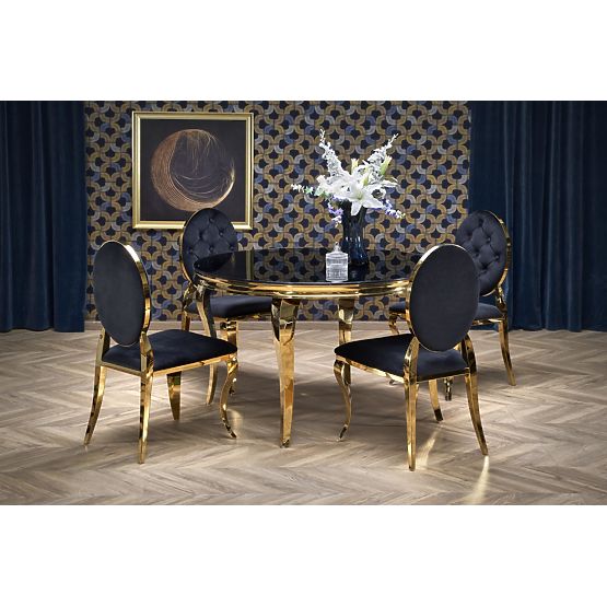 REGINALD_2 Round Table Top - Black Glass, Legs - Gold