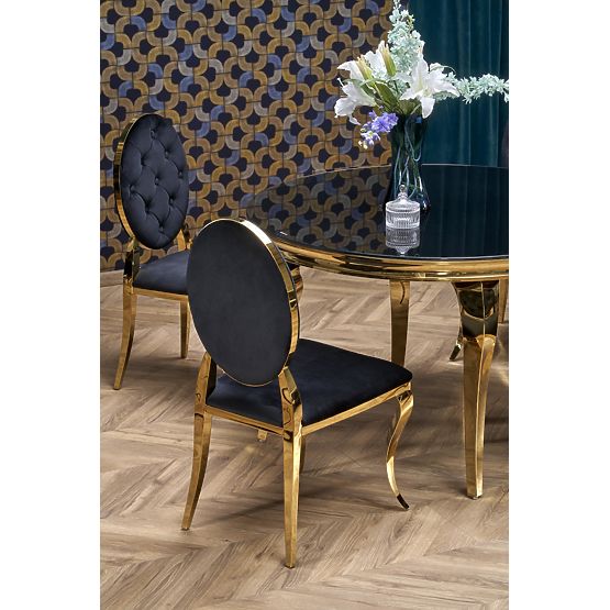 REGINALD_2 Round Table Top - Black Glass, Legs - Gold