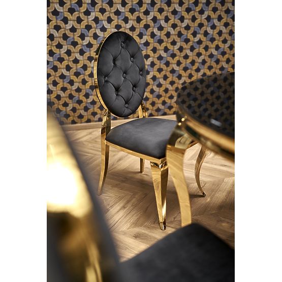 REGINALD_2 Round Table Top - Black Glass, Legs - Gold