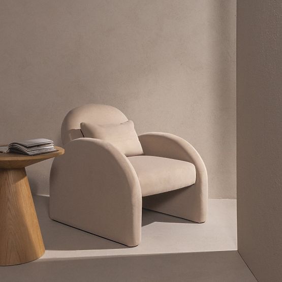Relaxation Chair Rainbow Light Beige, Velvet, Rounded
