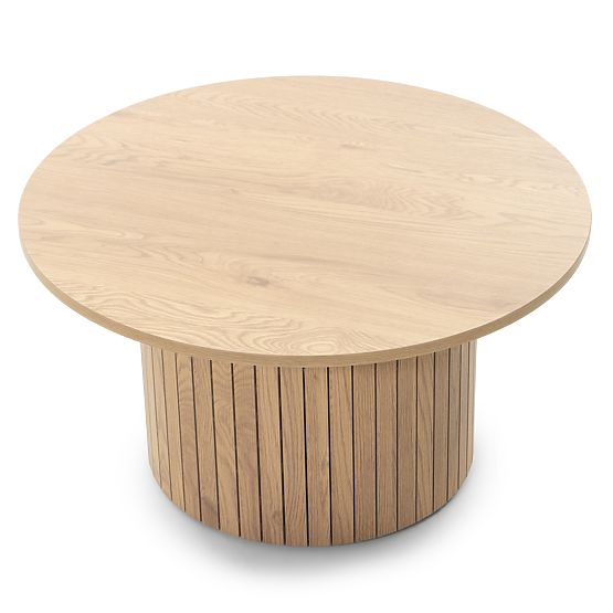 Remigio Coffee Table 80 cm, Round with Slats, Oak