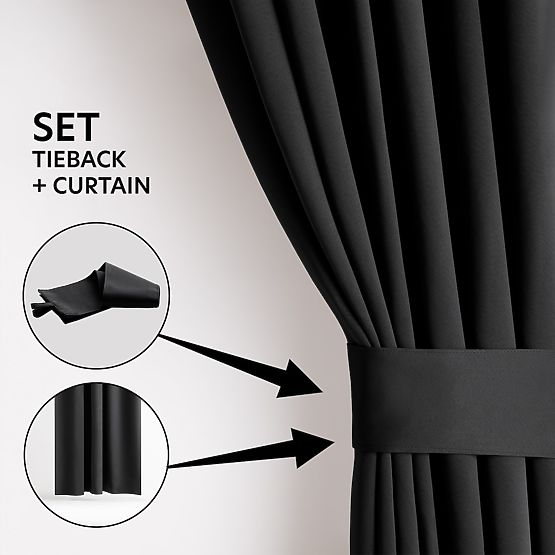 RESTILO BLACKOUT Curtain Black Classic Style Sash Tape Material Blackout 140x245