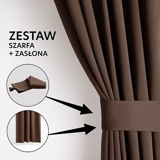 RESTILO BLACKOUT Curtain, Brown Color, Tieback, Classic Style, Silver Eyelets, Material bl
