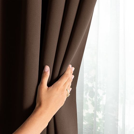 RESTILO BLACKOUT Curtain, Brown Color, Tieback, Classic Style, Silver Eyelets, Material bl