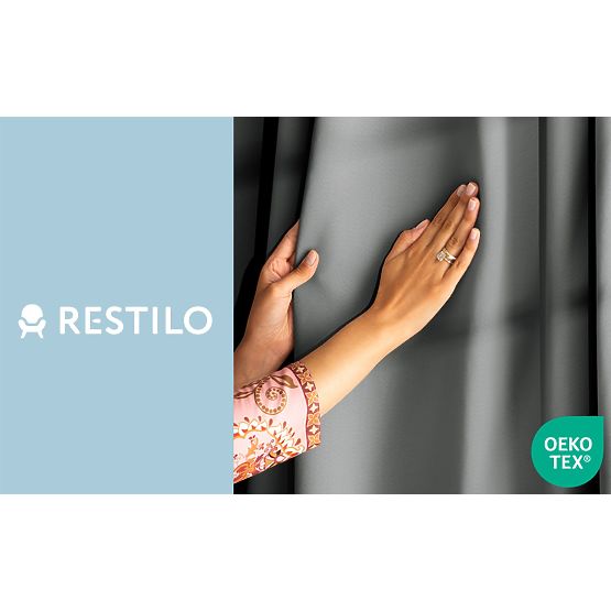 RESTILO BLACKOUT Curtain, Grey Color, Scarf, Classic Style, Silver Eyelets, Blackout Material