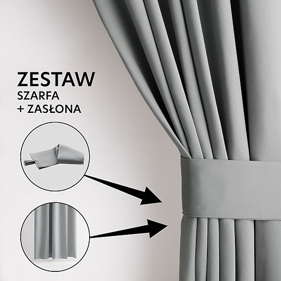 RESTILO BLACKOUT Curtain, Grey Color, Scarf, Classic Style, Silver Eyelets, Blackout Material