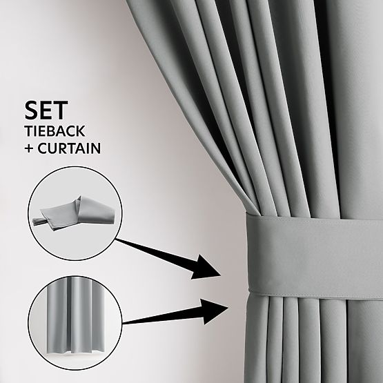 RESTILO BLACKOUT Curtain, Grey Color, Scarf, Classic Style, Silver Eyelets, Blackout Material