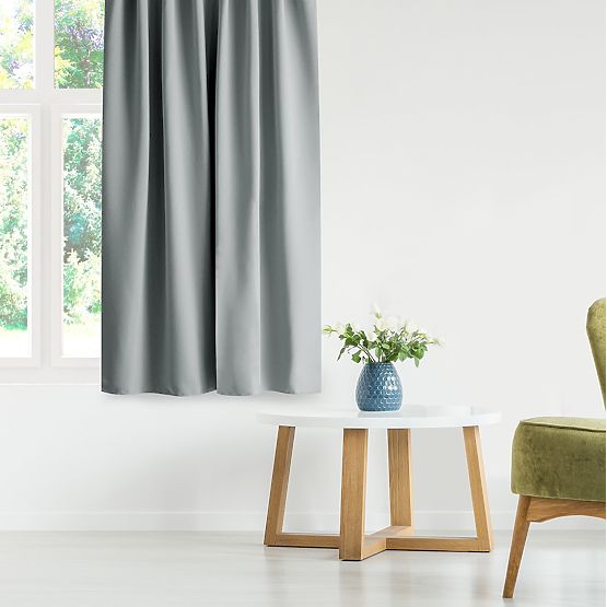 RESTILO BLACKOUT Curtain, Grey Color, Scarf, Classic Style, Silver Eyelets, Blackout Material