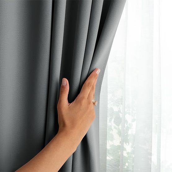 RESTILO BLACKOUT Curtain, Grey Color, Scarf, Classic Style, Silver Eyelets, Blackout Material