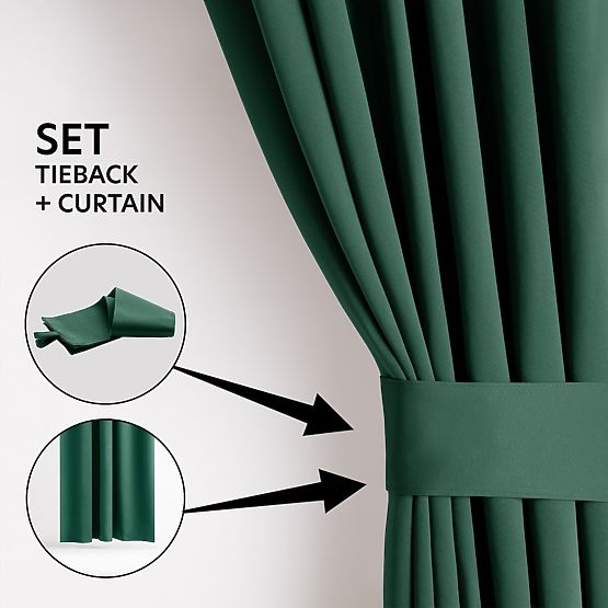 RESTILO BLACKOUT Curtain in Bottle Green, Classic Style, Silver Eyelets