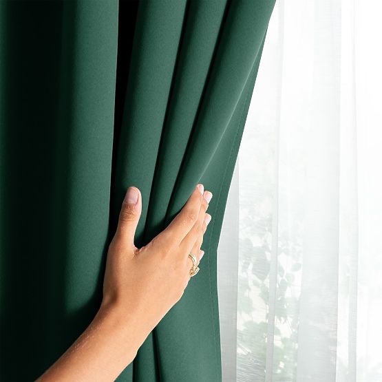 RESTILO BLACKOUT Curtain in Bottle Green, Classic Style, Silver Eyelets
