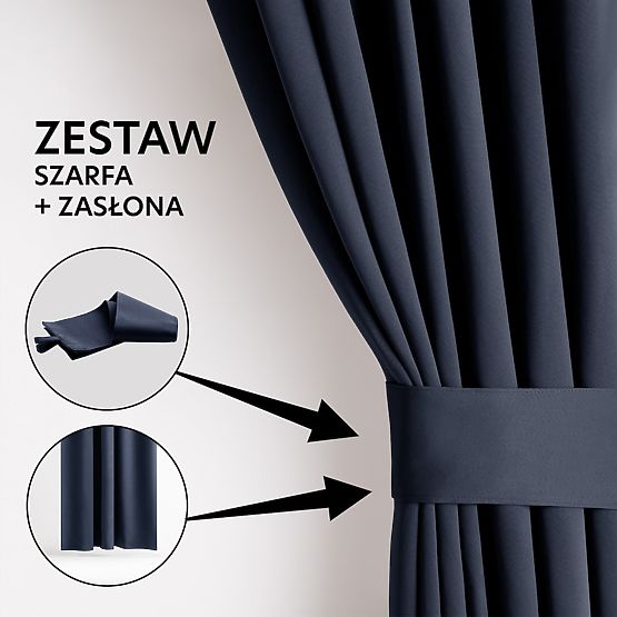 RESTILO BLACKOUT Curtain Indigo Color with Tieback Classic Style Silver Eyelets Material Bla