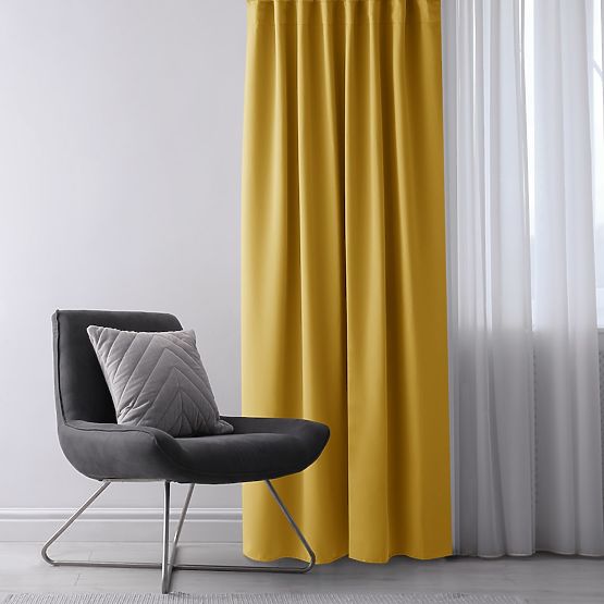 RESTILO BLACKOUT Curtain Mustard Color Classic Style Silver Eyelets Material