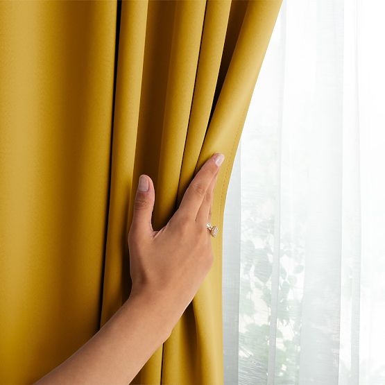 RESTILO BLACKOUT Curtain Mustard Color Classic Style Silver Eyelets Material