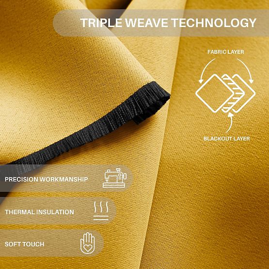 RESTILO BLACKOUT Curtain Mustard Color Classic Style Silver Eyelets Material