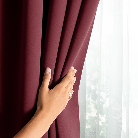 RESTILO BLACKOUT Curtain Red Color, Tieback, Classic Style, Silver Eyelets, Material B