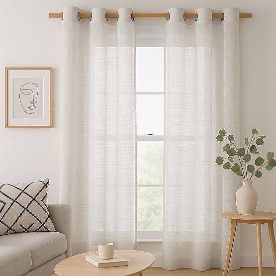 RESTILO Curtain DRIMAR Beige Color Modern Style Silver Eyelets Material Linen, Microfiber 140x250