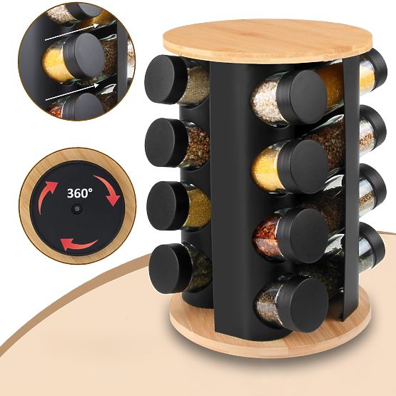 Rotating Spice Rack ROMERO 16 Jars + 72 Stickers