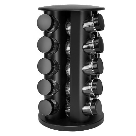Rotating Spice Rack ROTOR BLACK 20 Jars + 72 Labels