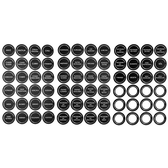 Rotating Spice Rack ROTOR BLACK 20 Jars + 72 Labels