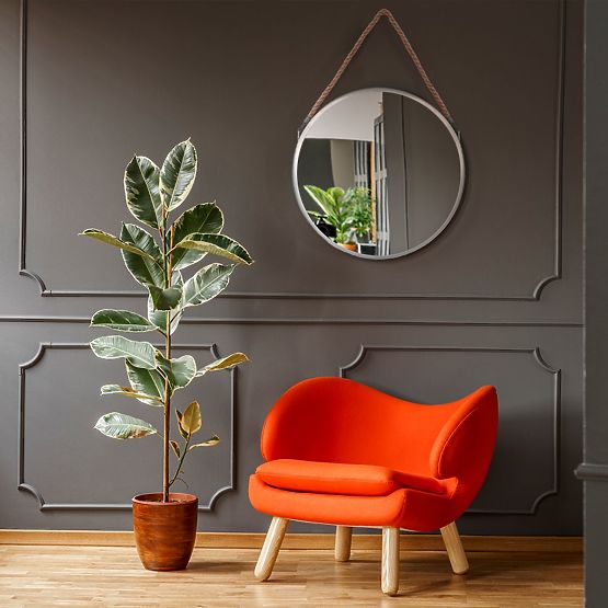 ROUND SILVER MIRROR ON A ROPE 40CM KLMH-0410S-1