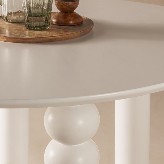Round Table Bolla 100 cm, Beech Veneer, White, Decorative Leg with Spheres