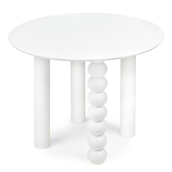 Round Table Bolla 100 cm, Beech Veneer, White, Decorative Leg with Spheres