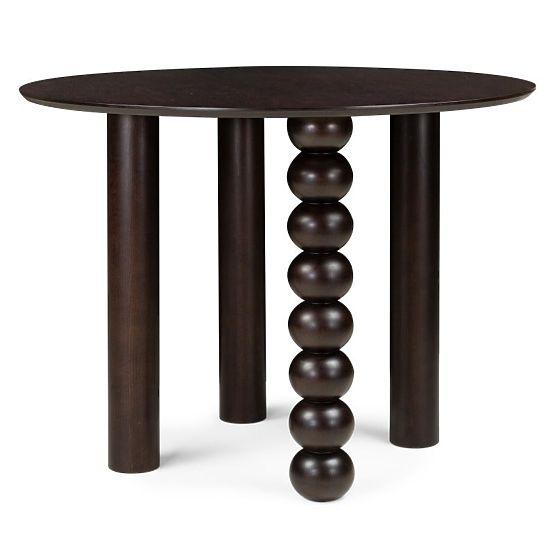 Round Table Bolla 100 cm, Oak Veneer, Walnut, Decorative Leg with Spheres