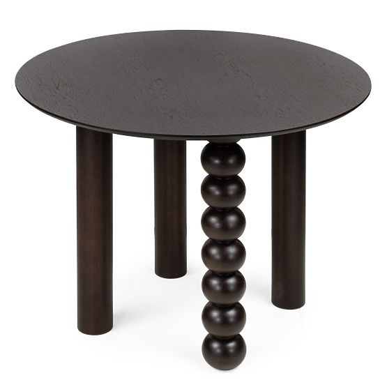 Round Table Bolla 100 cm, Oak Veneer, Walnut, Decorative Leg with Spheres