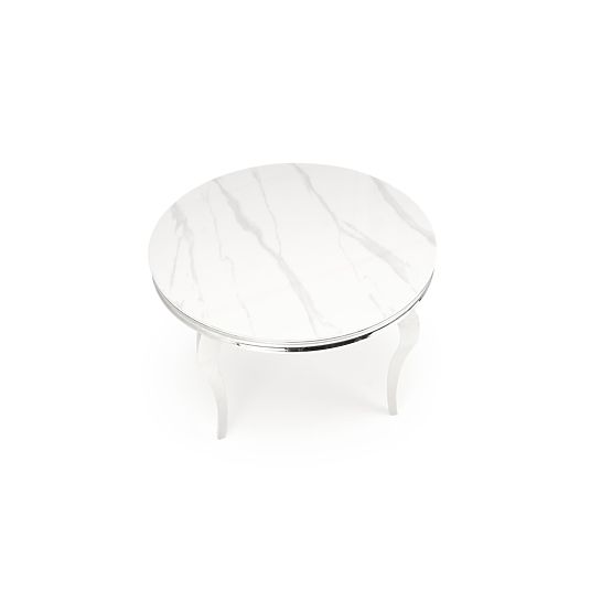 Round Table REGINALD Top - White Marble, Legs - Silver