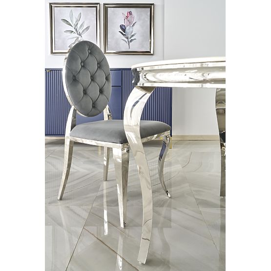 Round Table REGINALD Top - White Marble, Legs - Silver