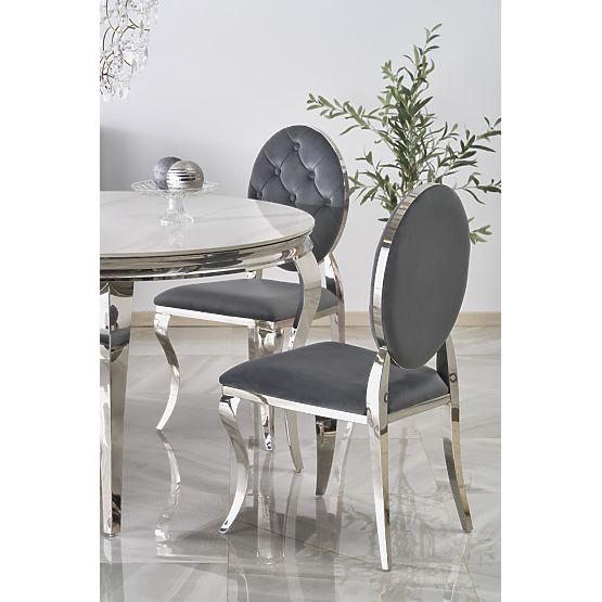 Round Table REGINALD Top - White Marble, Legs - Silver