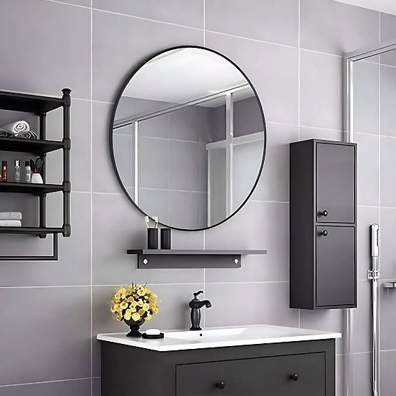 Round Wall Mirror 80 cm Hanging Modern Black Frame Aluminum ModernHome
