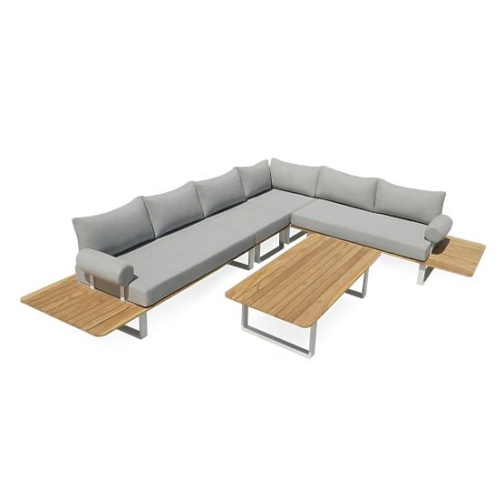 San Piero 2 Garden Corner Sofa with Table, Teak Wood FSC, Gray/Natural