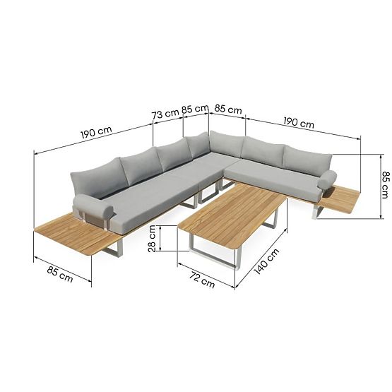San Piero 2 Garden Corner Sofa with Table, Teak Wood FSC, Gray/Natural