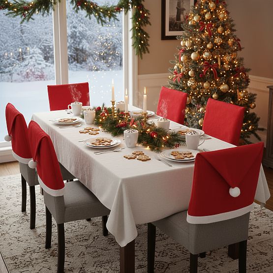 Santa Claus Hat Chair Covers 6 pcs