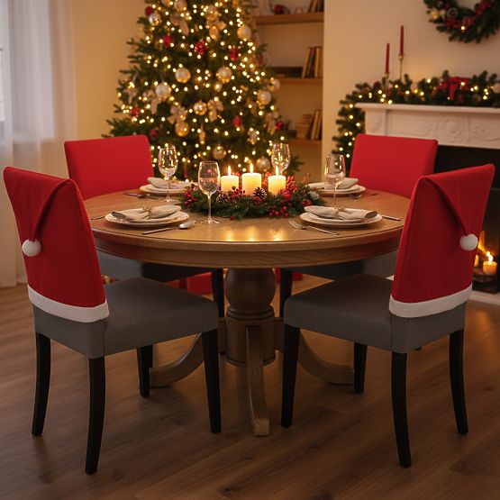 Santa Claus Hat Chair Covers 6 pcs