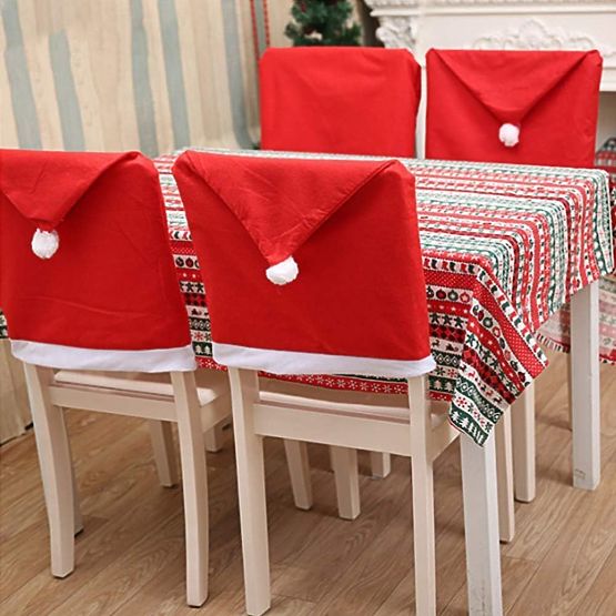 Santa Claus Hat Chair Covers 6 pcs
