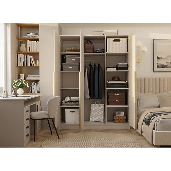 SENSO 3D WARDROBE 150 CM 3 DOORS GOLD HANDLES FOR LIVING ROOM BEDROOM CASHMERE BEIGE