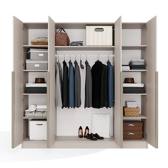 SENSO 4D WARDROBE 200 CM 4 DOORS GOLD HANDLES FOR LIVING ROOM BEDROOM CASHMERE BEIGE