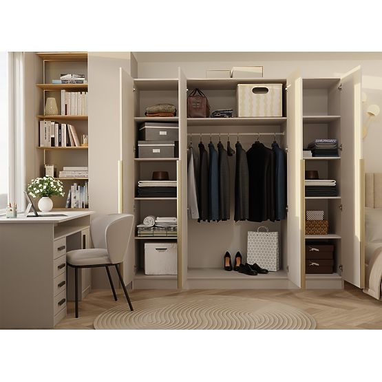SENSO 4D WARDROBE 200 CM 4 DOORS GOLD HANDLES FOR LIVING ROOM BEDROOM CASHMERE BEIGE