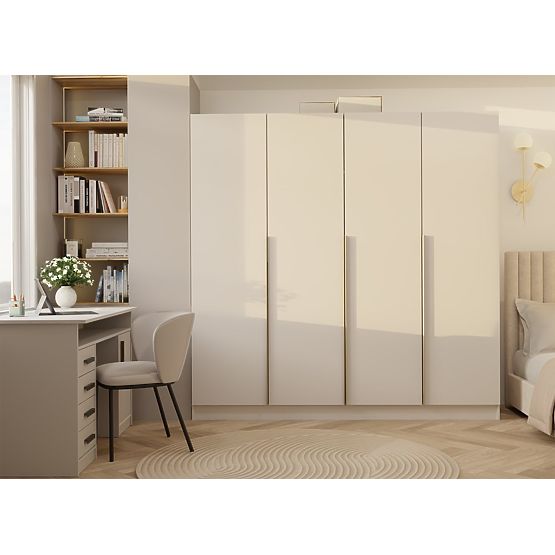 SENSO 4D WARDROBE 200 CM 4 DOORS GOLD HANDLES FOR LIVING ROOM BEDROOM CASHMERE BEIGE