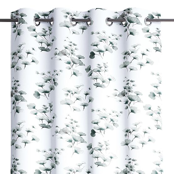 SERENITY Curtain White Color Printed Plant Motif Classic Style Silver Metal Eyelets